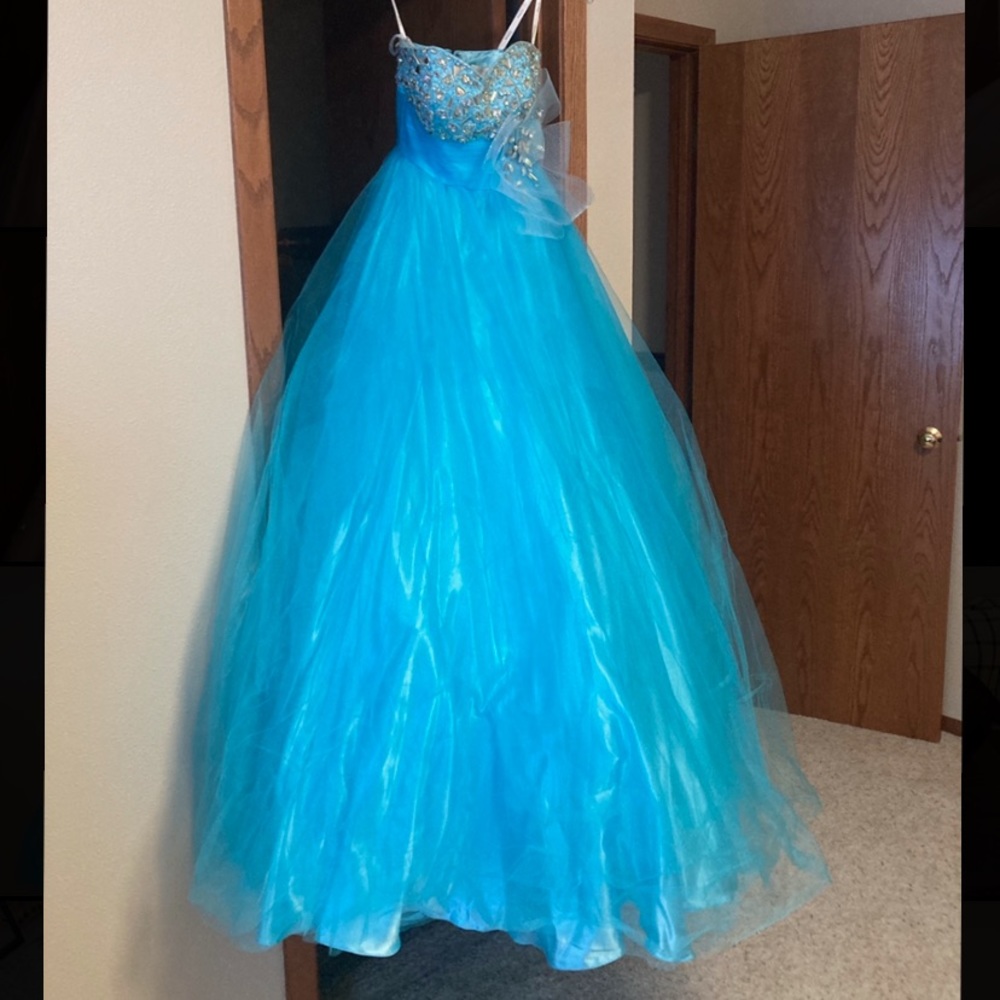 Tiffany Designs Turquoise Blue Prom Dress